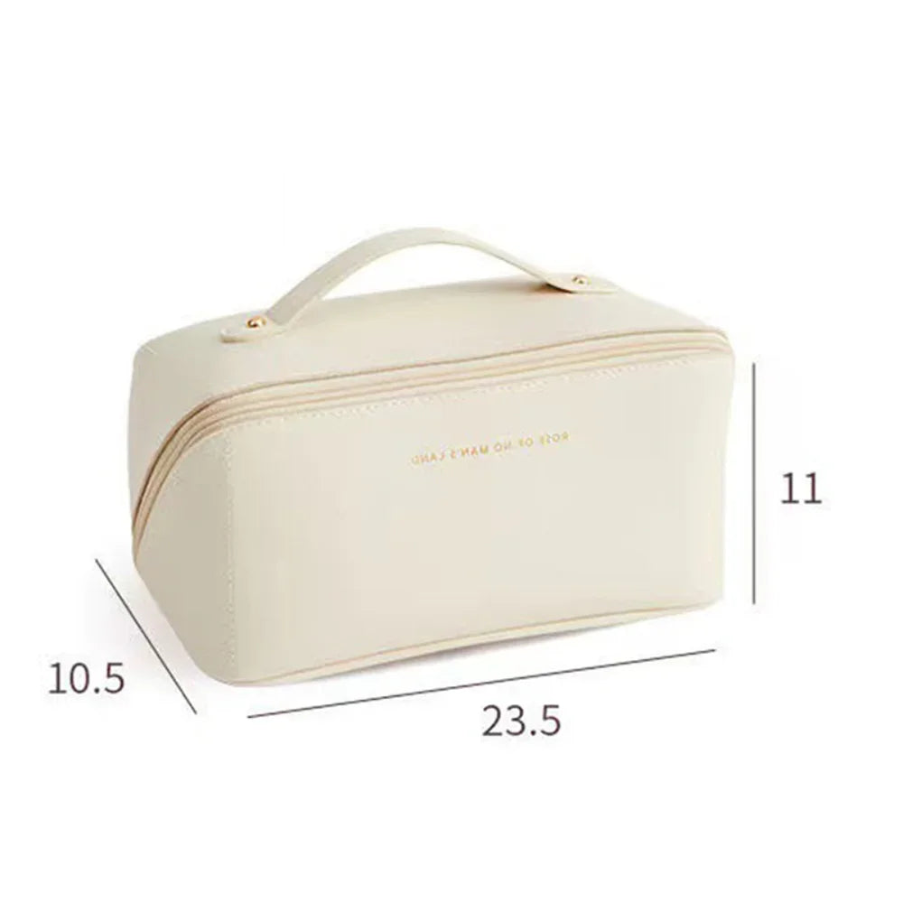 Large Travel Cosmetic Bag for Women Leather Makeup Organizer Female Toiletry Kit Bags Make Up Case