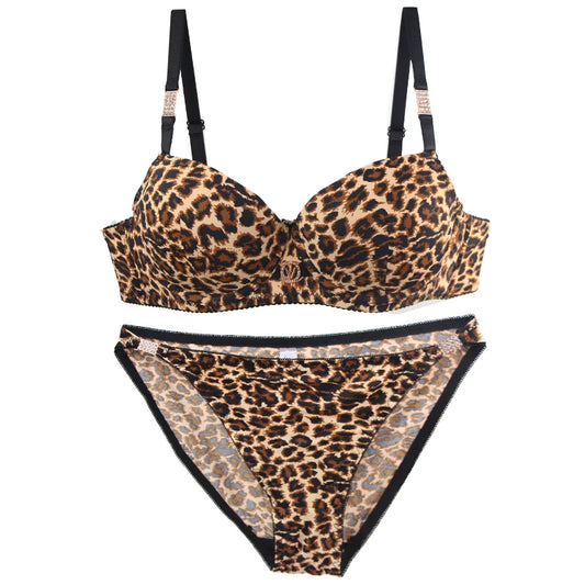 2024 New Sexy Leopard Print Underwear For Women Push Up Bra Sets Seamless Khaki Beige Black Female Lingerie