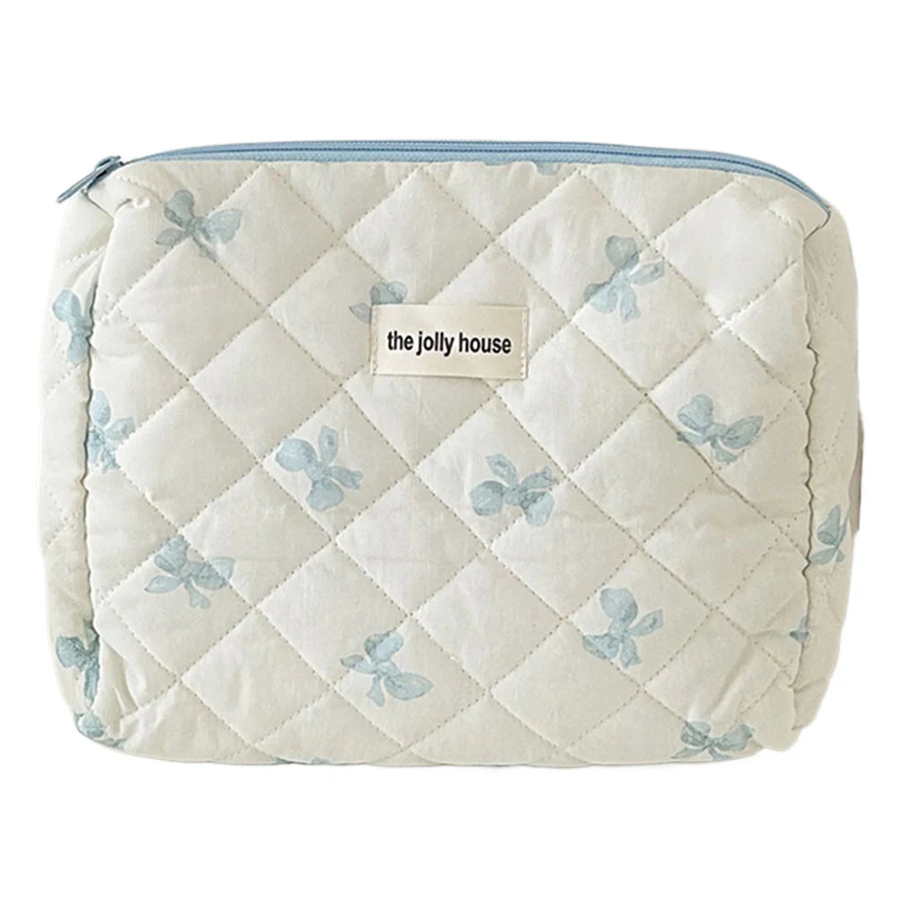 Cute Bow Flower Quilting Cotton Makeup Bag Women Zipper Cosmetic Organizer
 Cloth Handbag
 for Girls