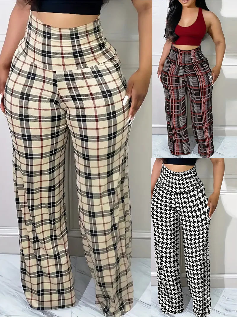 Women's Plaid Wide Leg Pants  High Waist Casual Loose Trousers for Spring   Summer