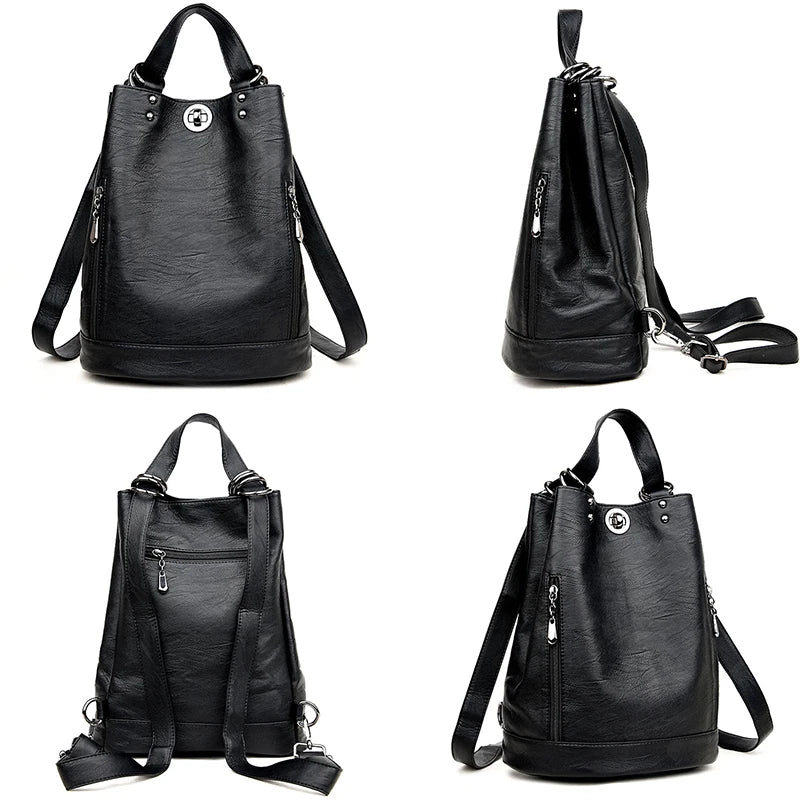 Women Leather Backpacks Multifunction Women Vintage Shoulder Bag Ladies Rucksack Large Capacity