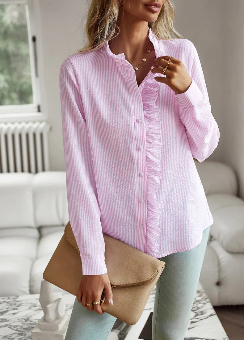 Fashion New Women Elegant Office Shirt,Long Sleeve Top Causal Comfort Simple Shirt