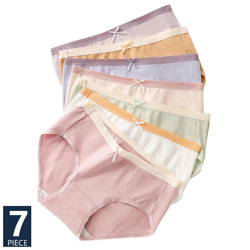 7Pcs/Set Cotton Panties
 Cute Bow Girls Briefs Sexy Low Waist Ladies Panty Soft Female Lingeries