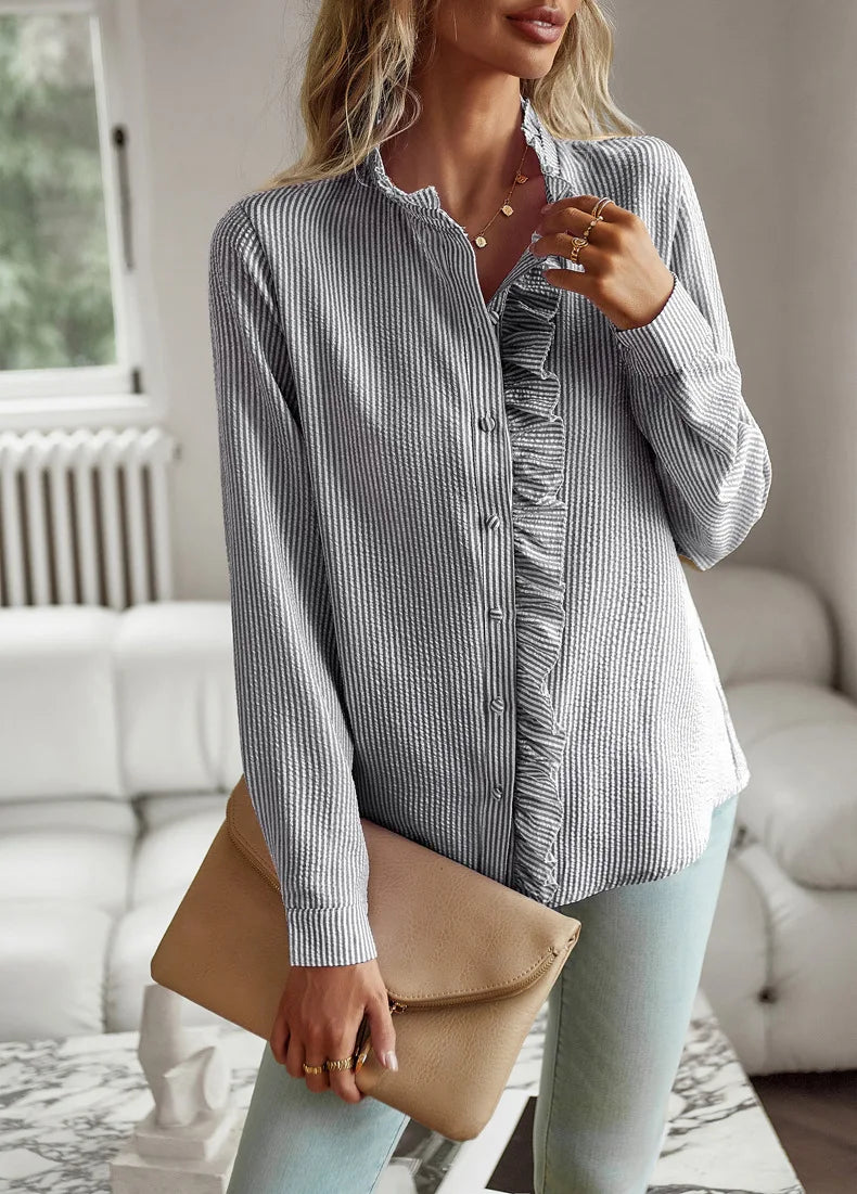 Fashion New Women Elegant Office Shirt,Long Sleeve Top Causal Comfort Simple Shirt