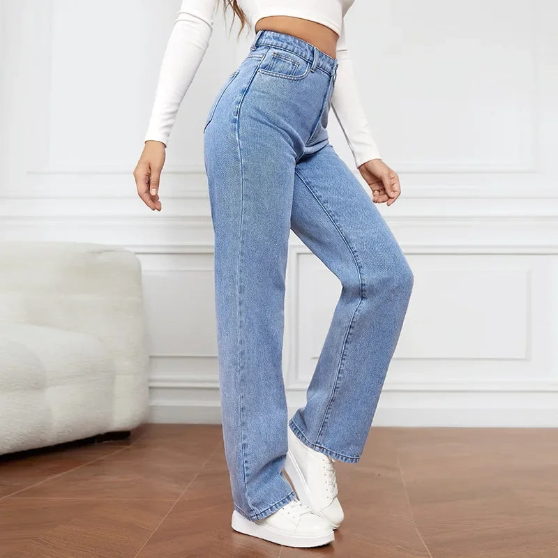 Cross-Border European American High-Waisted Straight-Leg Denim Jeans For Women Amazon Long Style NK331