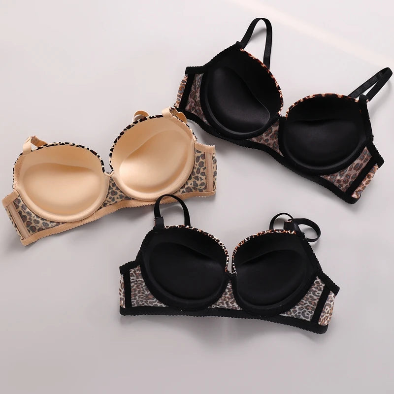 2024 New Sexy Leopard Print Underwear For Women Push Up Bra Sets Seamless Khaki Beige Black Female Lingerie