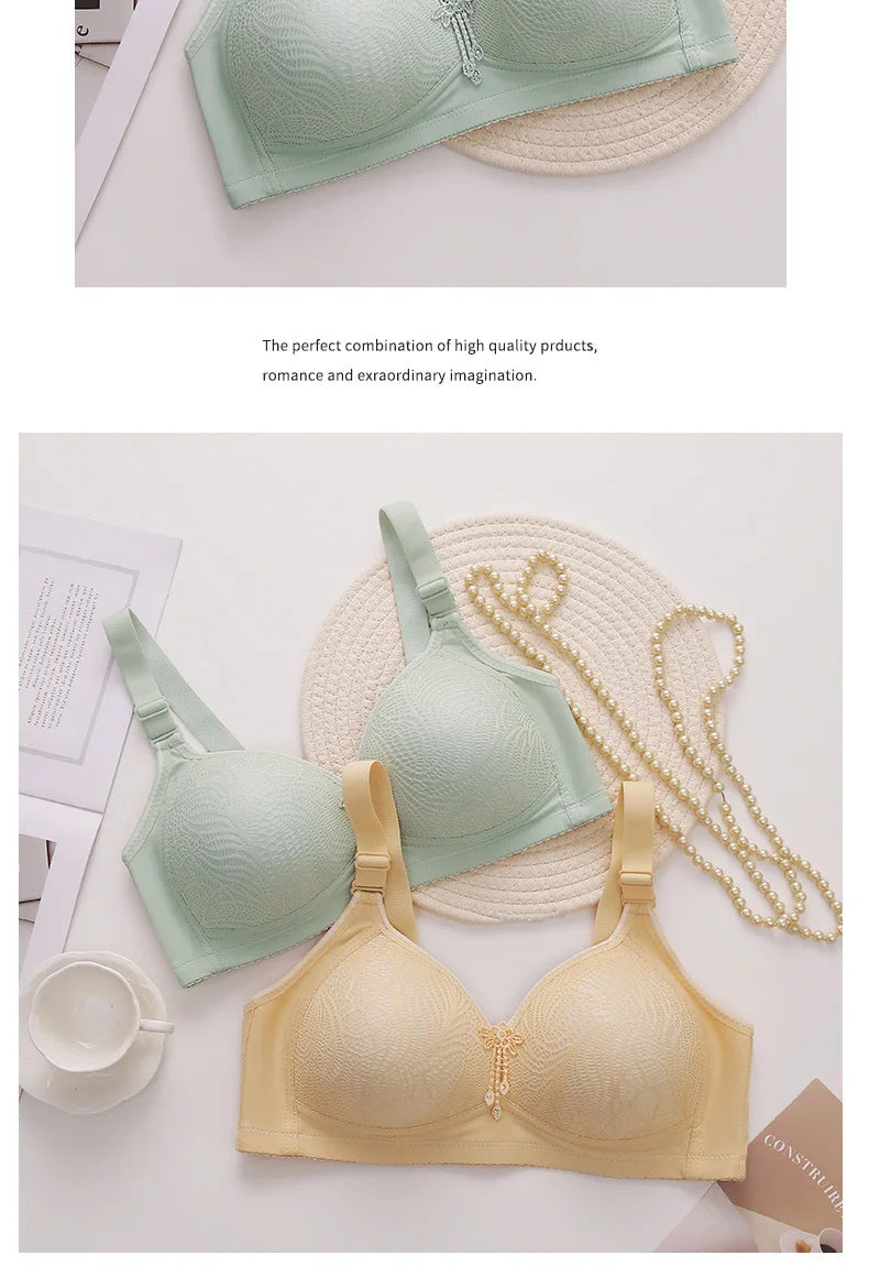 Sexy Lace Flower Surface Women Bra Four Rows Of Three Buttons No Steel Ring Large Size Underwear Skin-Friendly