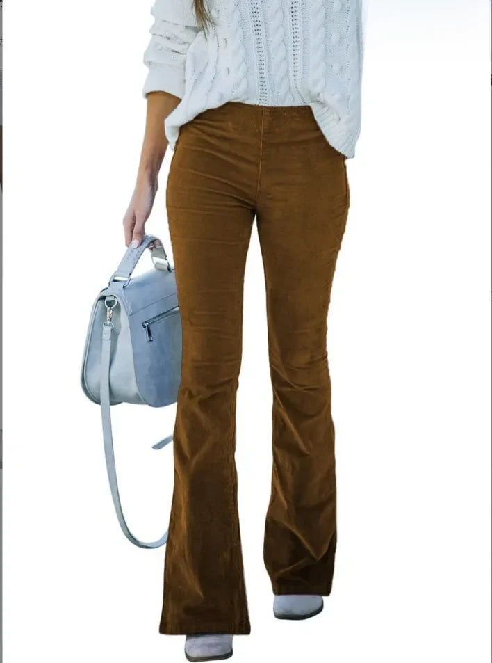 High-waisted Solid Color Women's Clothing Corduroy Casual Pants Bell-bottom Slimming Trousers