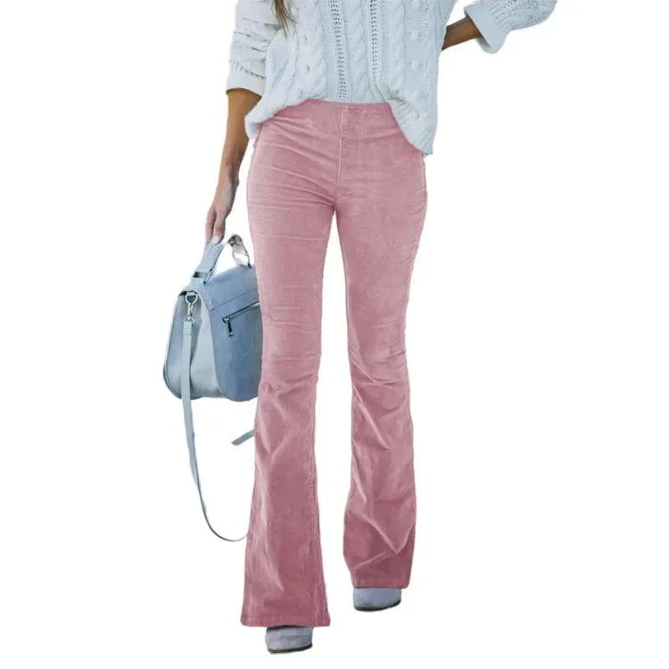 High-waisted Solid Color Women's Clothing Corduroy Casual Pants Bell-bottom Slimming Trousers