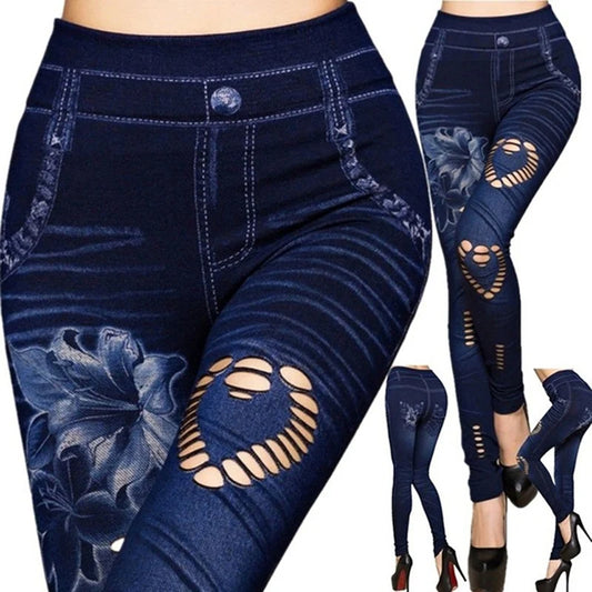 Women Jean Skinny Jeggings Pants high waist leggings female print ankle-length