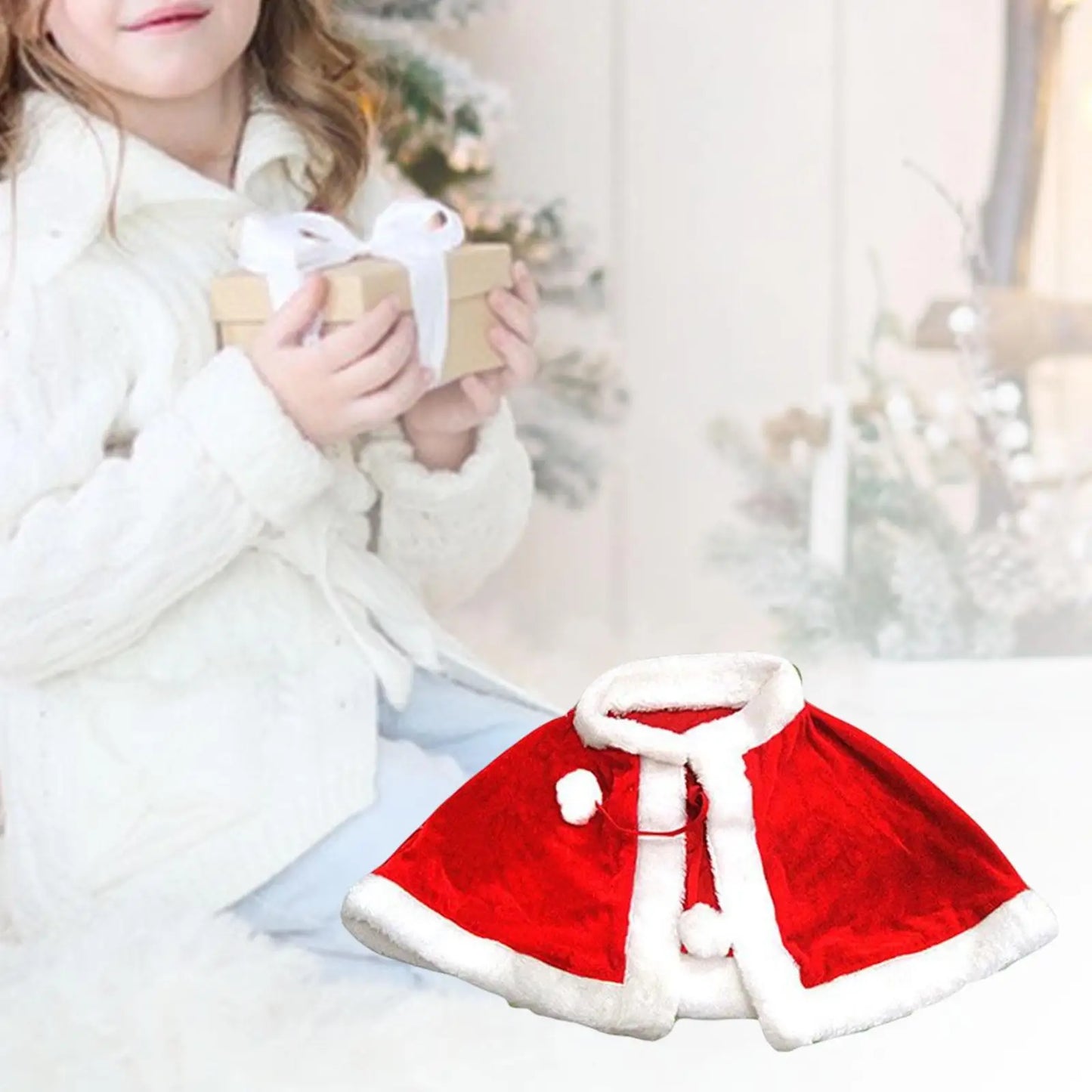 New Year Winter Red Velvet Cape Cloak Christmas Women Girl Shawl Party Costumes Dress Decoration Santa Claus