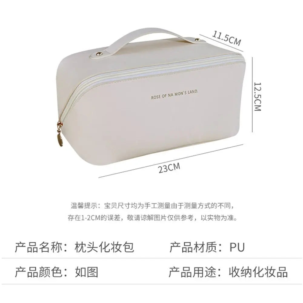 Large Travel Cosmetic Bag for Women Leather Makeup Organizer Female Toiletry Kit Bags Make Up Case