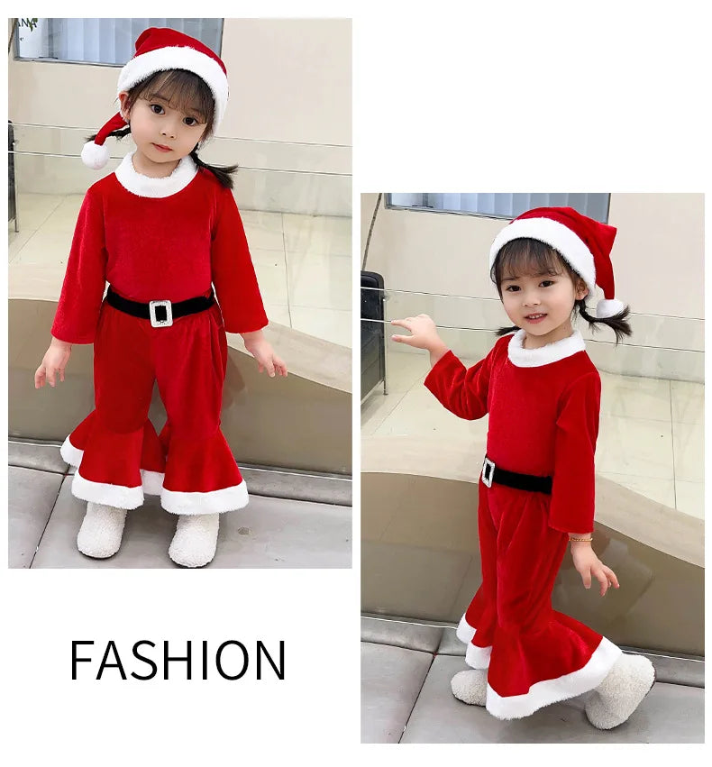 Christmas Girls Boys Santa Claus Costume Green Elf Cosplay  Outfits Carnival Party Festival Xmas New Year Fancy Dress Clothe Set