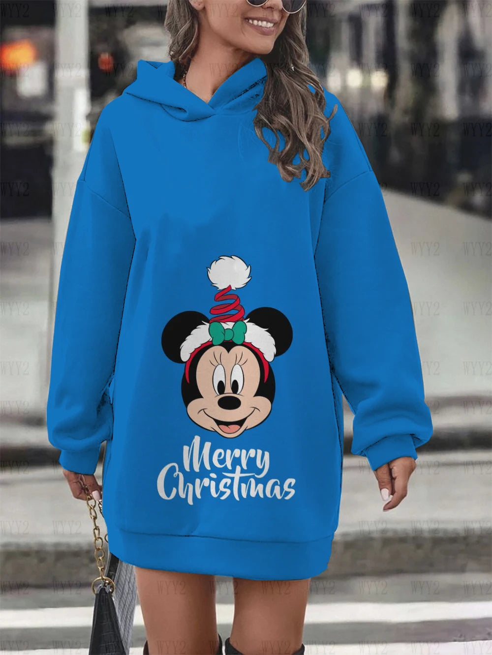 Christmas Disney Mickey Mouse Fall Women's Hoodie Dress Fashion Sweatshirt Dress Women's Pocket Hoodie