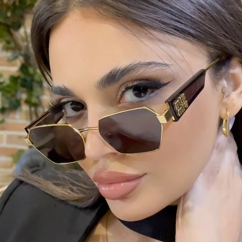 RBRARE High Quality Rectangle Sunglasses Women Metal Frame Glasses Fashion Brand Designer Vintage Eyewear UV Gafas De Sol Mujer