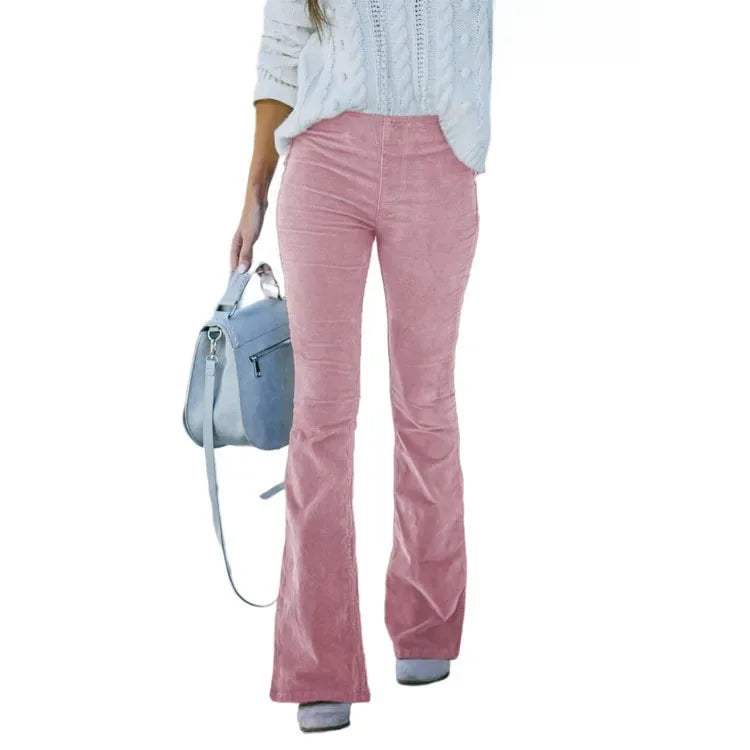 High-waisted Solid Color Women's Clothing Corduroy Casual Pants Bell-bottom Slimming Trousers