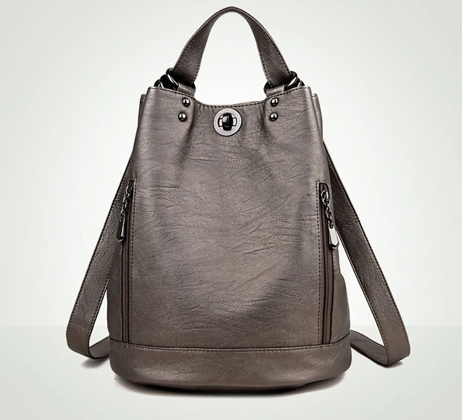 Women Leather Backpacks Multifunction Women Vintage Shoulder Bag Ladies Rucksack Large Capacity