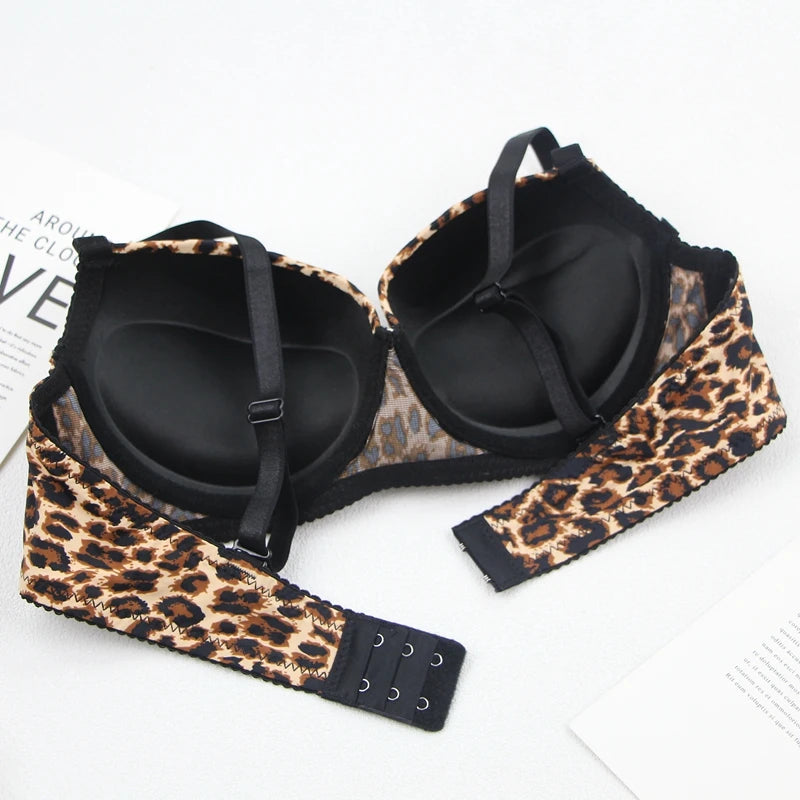 2024 New Sexy Leopard Print Underwear For Women Push Up Bra Sets Seamless Khaki Beige Black Female Lingerie