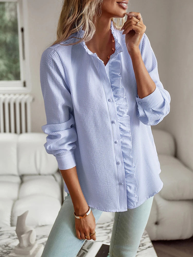 Fashion New Women Elegant Office Shirt,Long Sleeve Top Causal Comfort Simple Shirt