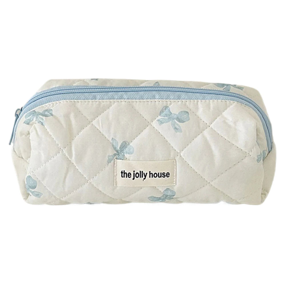 Cute Bow Flower Quilting Cotton Makeup Bag Women Zipper Cosmetic Organizer
 Cloth Handbag
 for Girls