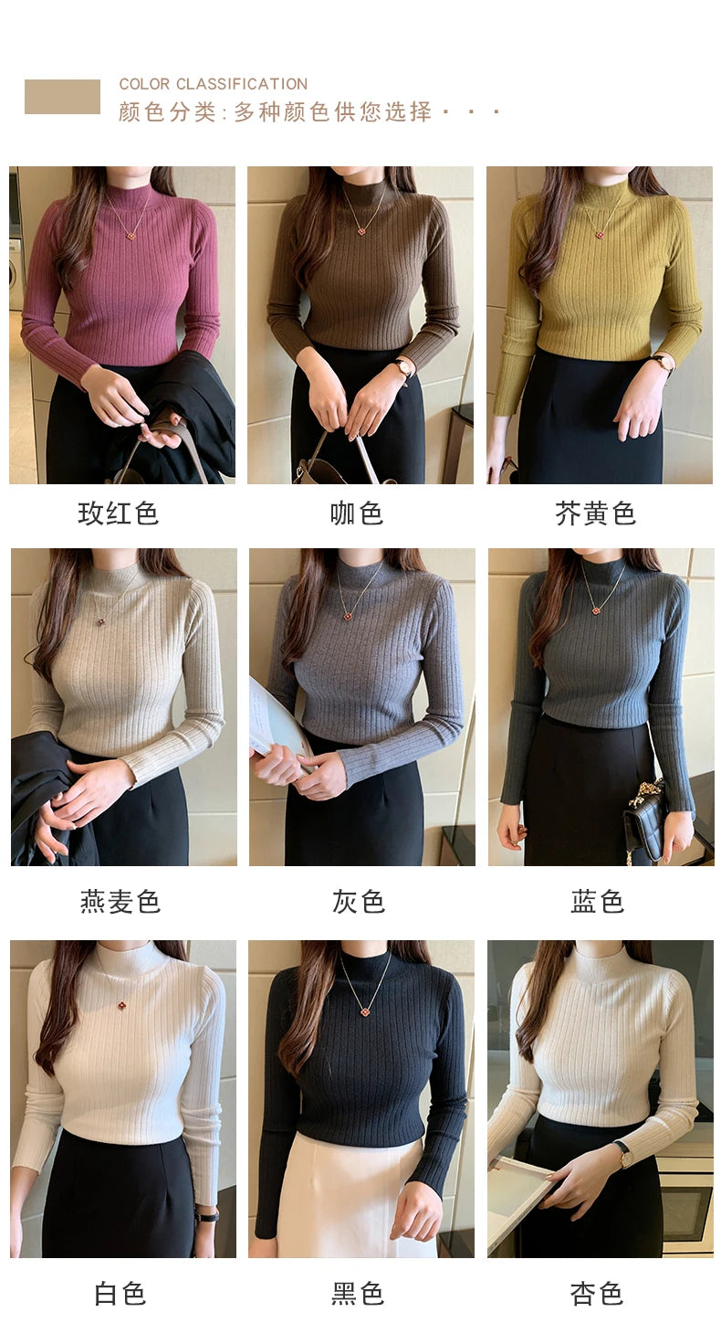 ITOOLIN Women Cashmere Sweater Slim Soft Knitted Jumpers Mockneck Pullovers Solid