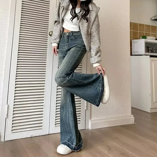 Petite American Style Vintage High-waisted Slimming Jeans For Women Loose-fit Draped Versatile
 Denim Trousers