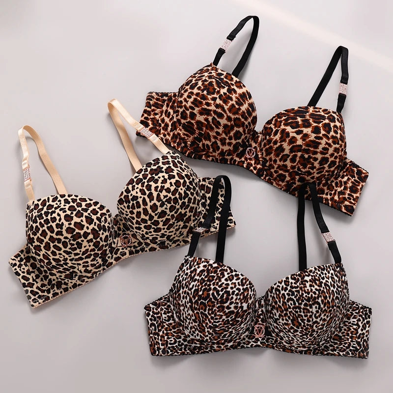 2024 New Sexy Leopard Print Underwear For Women Push Up Bra Sets Seamless Khaki Beige Black Female Lingerie