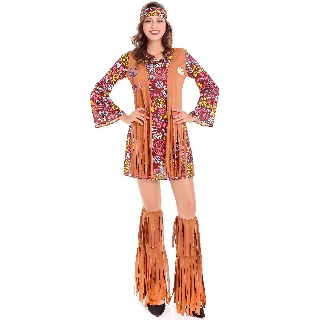 Cosplay Indian Tassels Costumes Set Women's Peace Love Hippie Christmas
 Dress Up Outfits Party