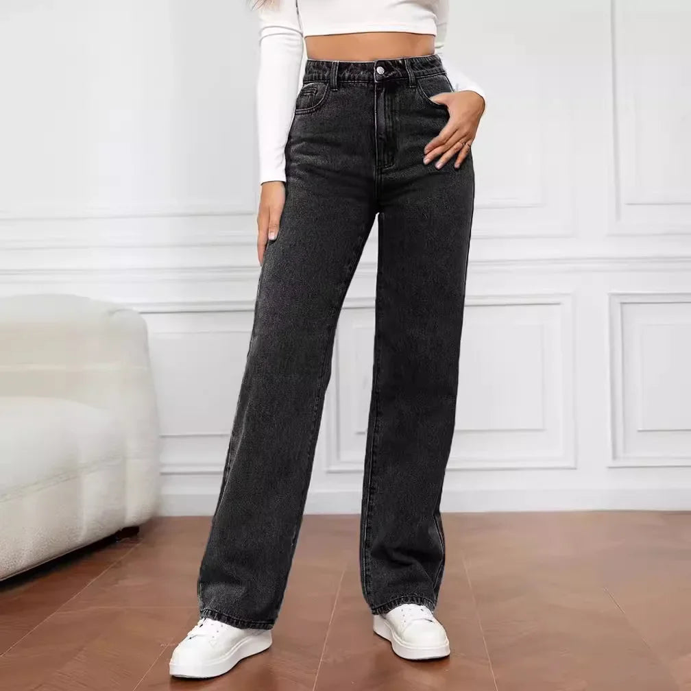 Cross-Border European American High-Waisted Straight-Leg Denim Jeans For Women Amazon Long Style NK331