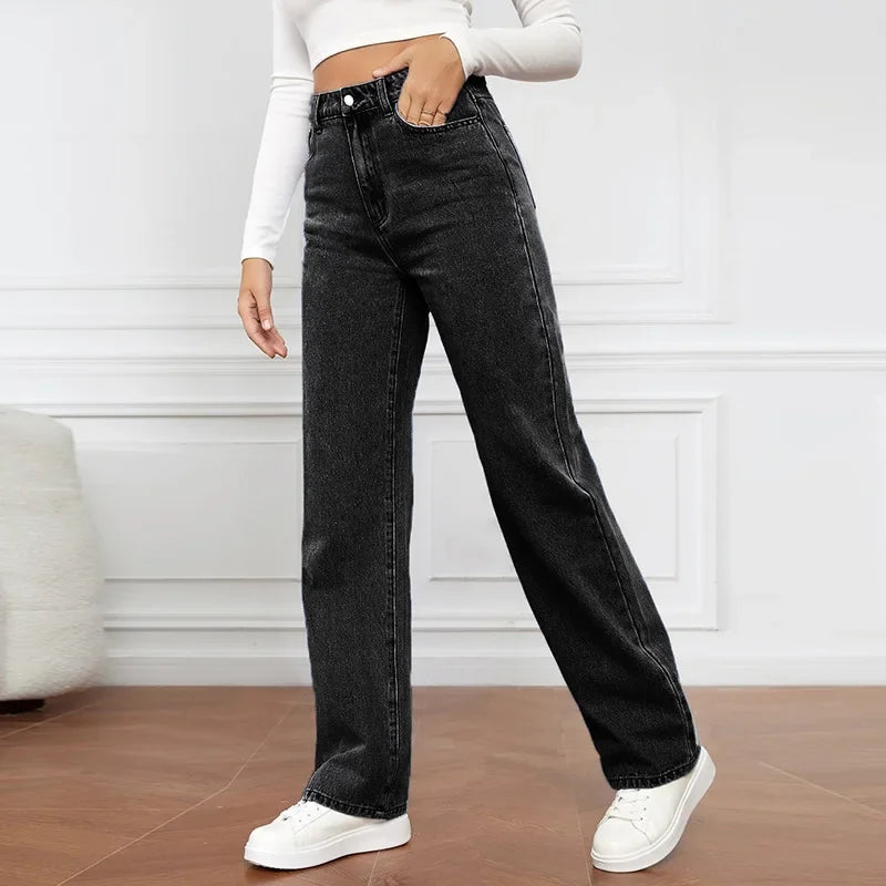 Cross-Border European American High-Waisted Straight-Leg Denim Jeans For Women Amazon Long Style NK331