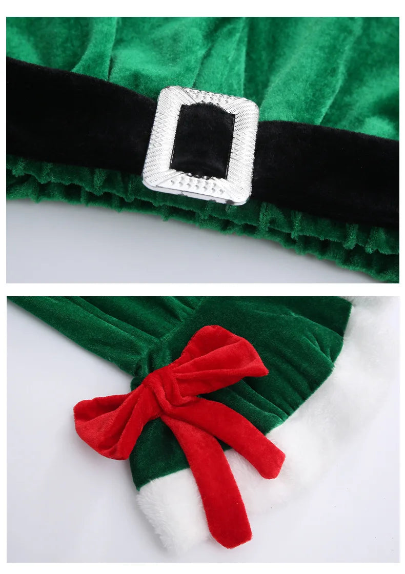 Christmas Girls Boys Santa Claus Costume Green Elf Cosplay  Outfits Carnival Party Festival Xmas New Year Fancy Dress Clothe Set