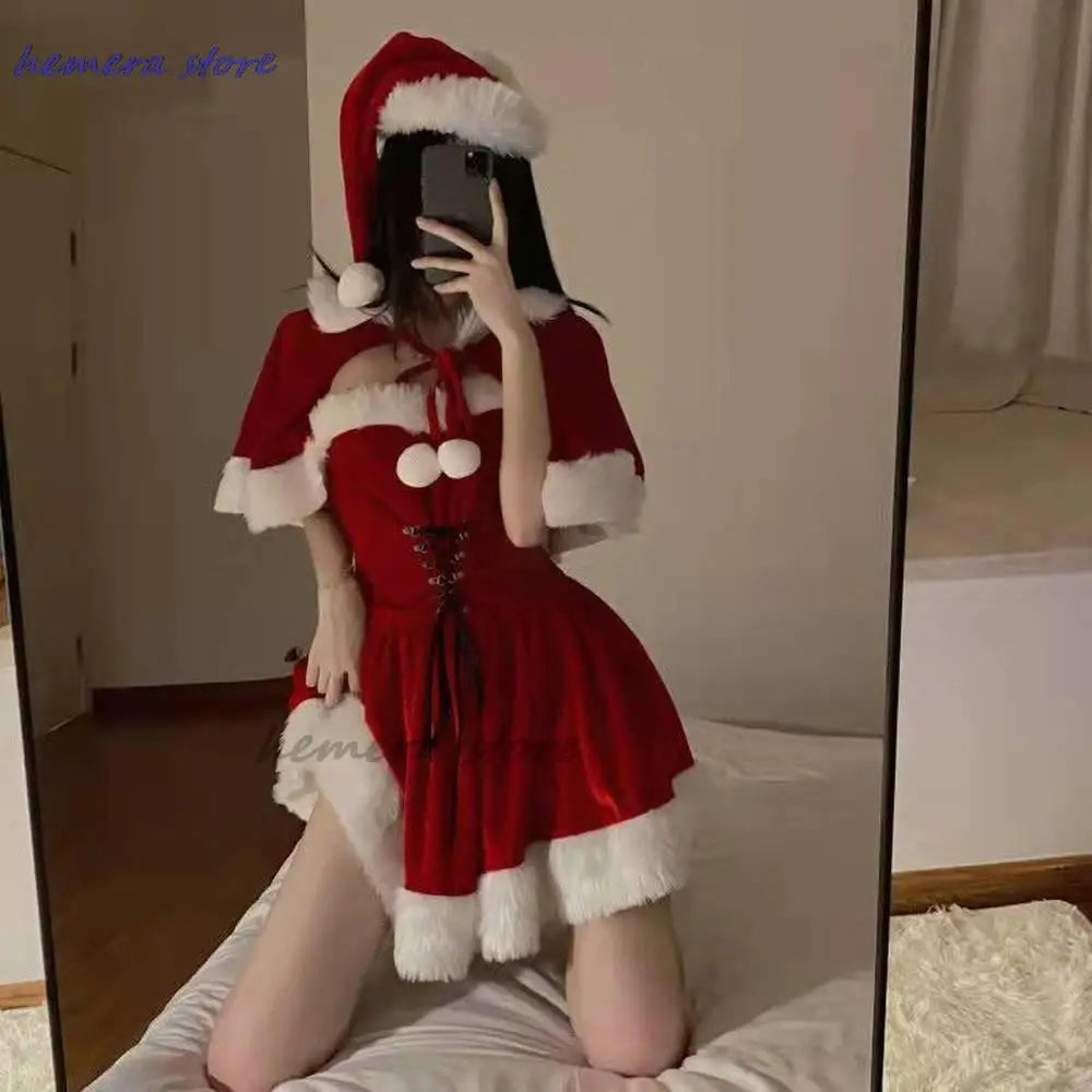 Bunny Girl Christmas Xmas Lady Santa Claus Cosplay Costume Winter Cape
 Cloak Women Custome 2024