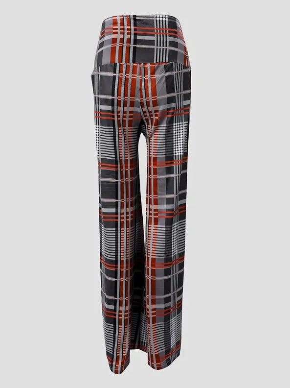 Women's Plaid Wide Leg Pants   High Waist Casual Loose Trousers for Spring   Summer