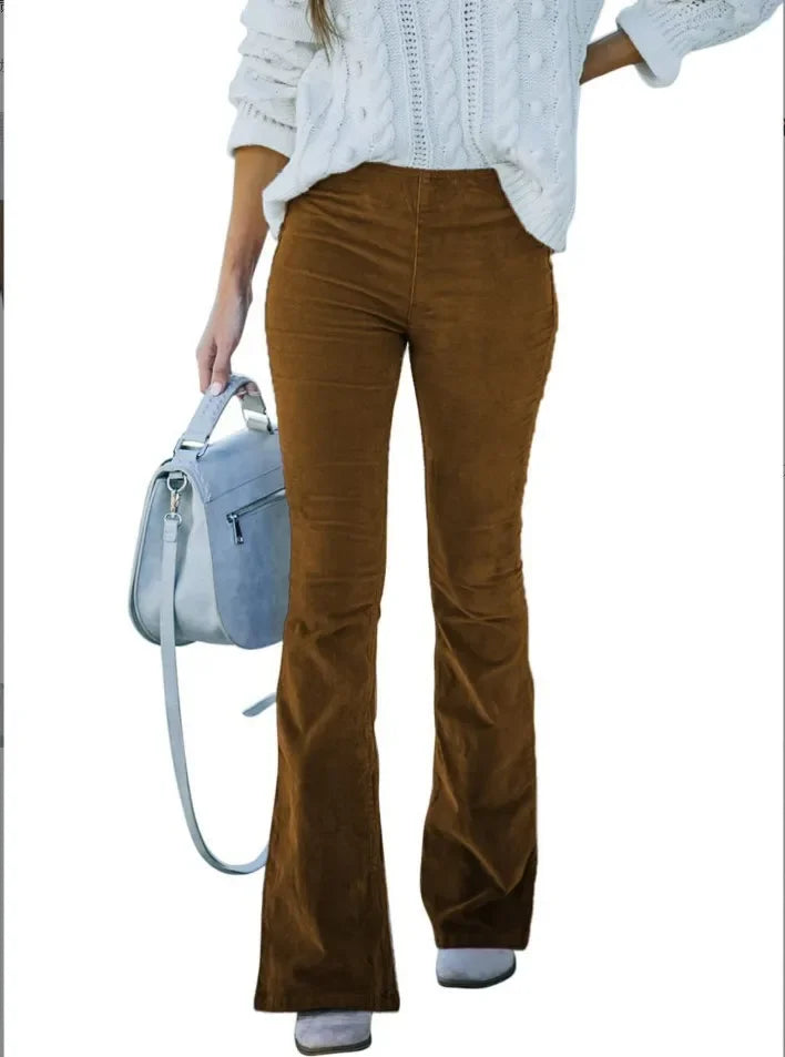 High-waisted Solid Color Women's Clothing Corduroy Casual Pants Bell-bottom Slimming Trousers